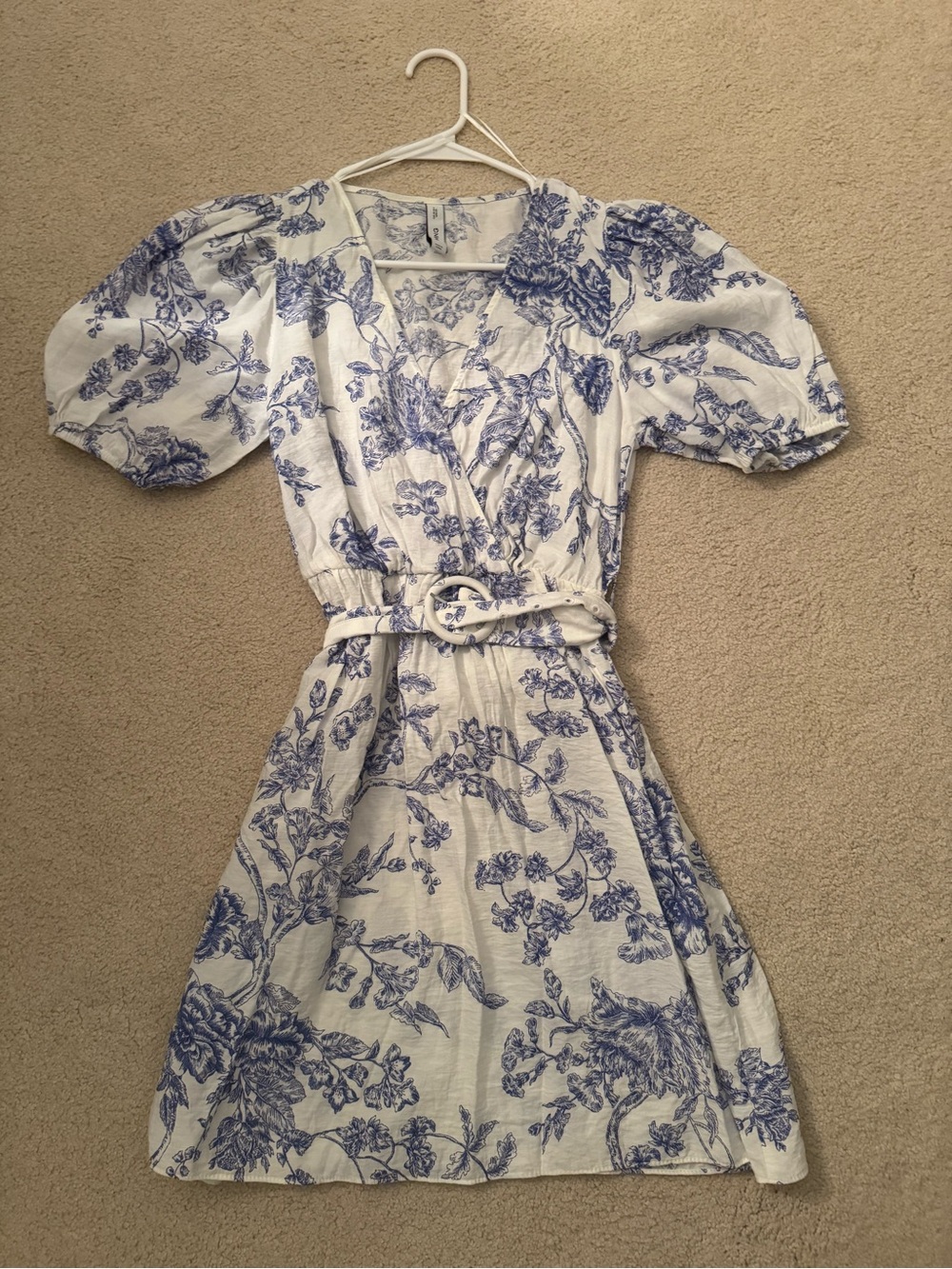 Mango White Dress with Blue Floral Print